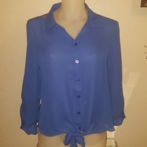 CANDIE'S ROYAL BLUE BUTTON DOWN LACE TOP BLOUSE L